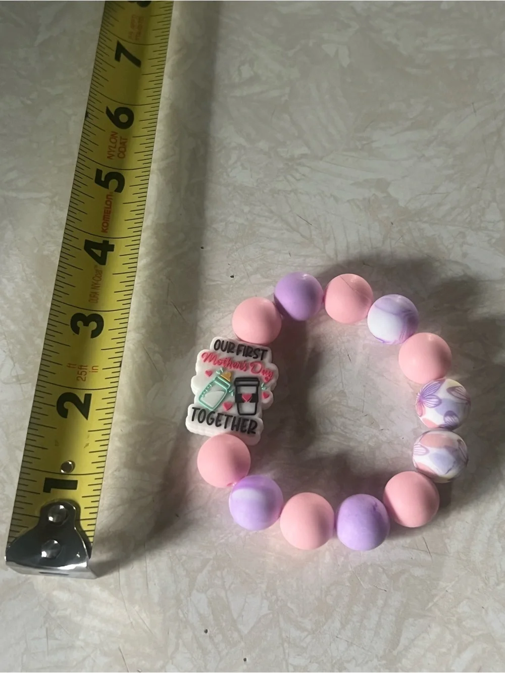 Kids Pink & Lavender Bead Bracelet with 'Our First Mother's Day Together' B255